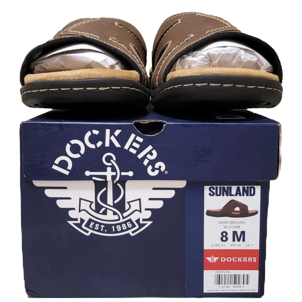 Dockers Men Sunland Casual Slide Sandals Size US 8M Dark Brown Faux Leather